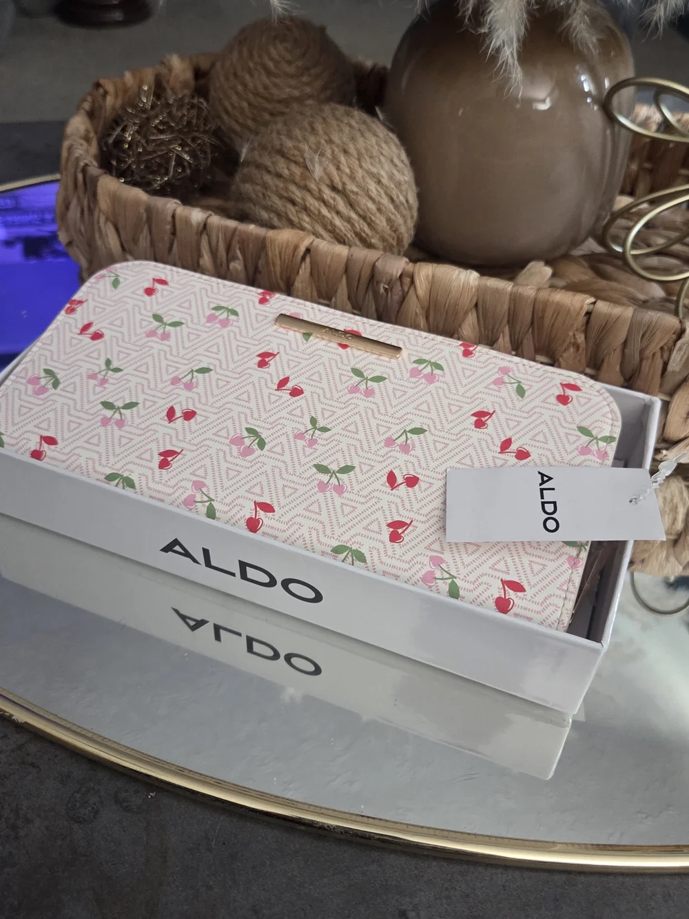 Aldo Pink Cherry Print Zip Wallet